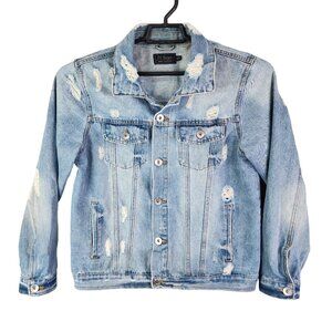 Womens Ci Sono Denim Collection Blue Jean Jacket Distressed Button Up Size S